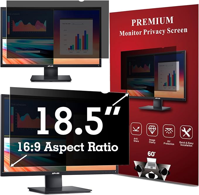 18.5 Inch Privacy Screen Filter for 16:9 Widescreen Monitor | Privacy Shield | Anti-Glare | Anti-Blue light Protector | Eye Protection | Computer Security Private Filter