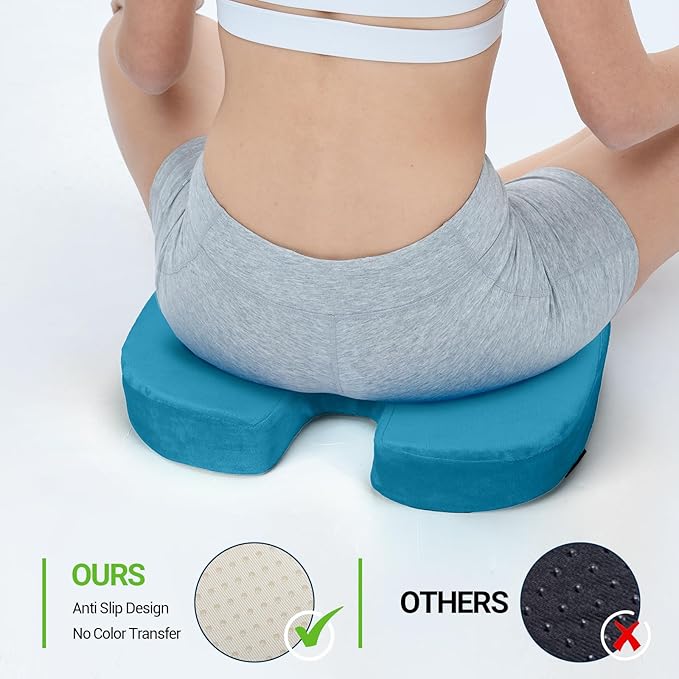 Gel Seat Cushion for Car Office - Memory Foam Pain Relief Chair Pillow Cushions - Tailbone Sciatica Coccyx Butt Lumbar Support Pad for Sitting Driving Traveling, Velvet, Blue