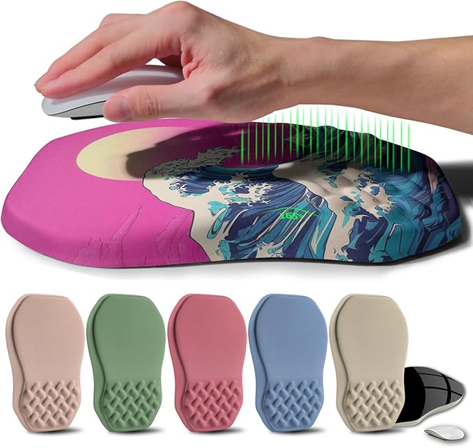Ergonomic Raised Mouse Pad Wrist Support with Bilateral Slope Memory Foam Mousepad for Wrist Rest and Carpal Tunnel Pain Relief 11.8x7.9〃Twilight Waves