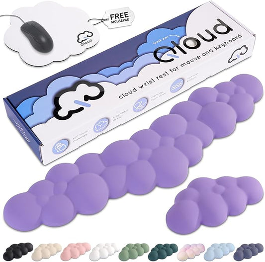 Qloud Cloud Wrist Rest Keyboard Wrist Rest for Computer Keyboard Pad, Cloud Keyboard Wrist Rest, Wrist Pad for Keyboard, Memory Foam, Non Slip Base, Comes with Mouse Pad - Lilac Purple