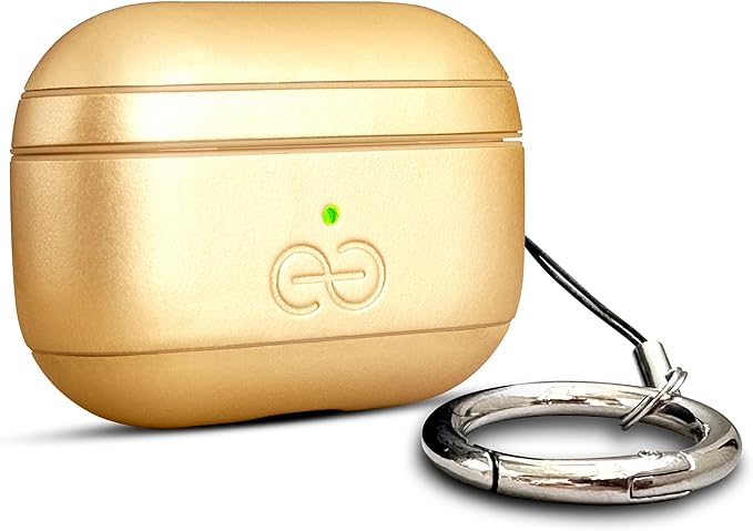 Dreem Om Case Cover with Keychain Clip Compatible with AirPods Pro 2/Pro, Protective One-Piece Hard Shell, Luxury Vegan Leather AirPod Pro Case 2nd/1st Generation with Separate Clip [Gold]