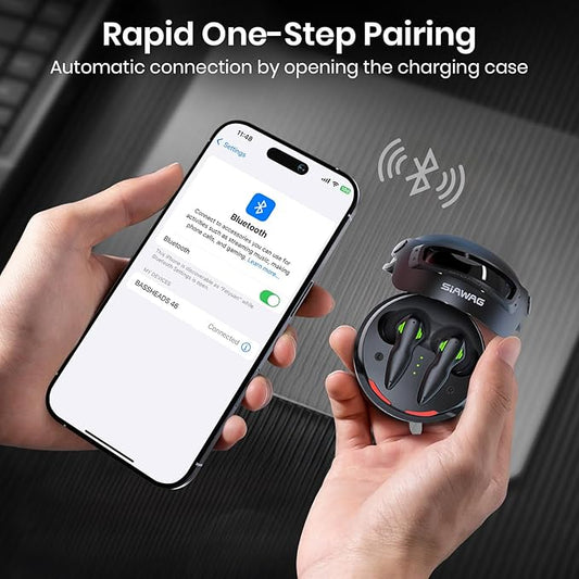 Wireless Earbuds Bluetooth 5.4 Headphones 35H Stereo Deep Bass in-Ear Buds with ENC Call Noise Cool Gaming Bluetooth Headphones with 25ms, IP5 Dual Mode Earphone for Gaming Sport Workout, Black