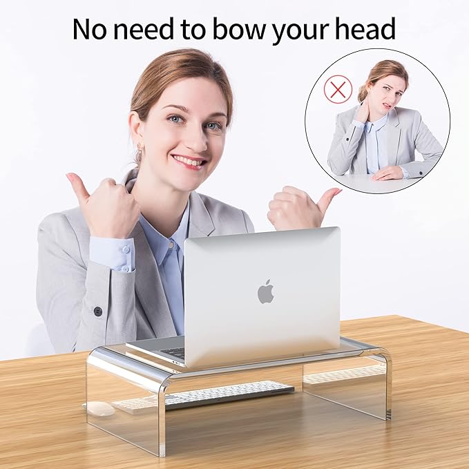 Acrylic Monitor Stand Riser Acrylic Laptop Stand Riser PC Holder Clear Computer Monitor Stand for Desk White Laptop Stand for Desk Compatible with iMac MacBook All Notebooks