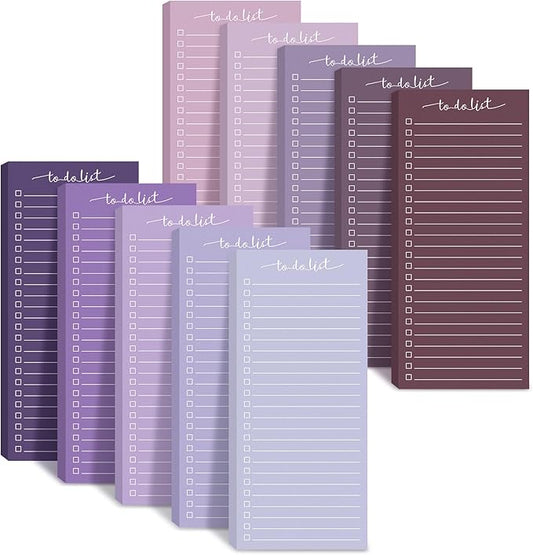 Censen 10 Pack 500 Sheets To Do List Notes Daily Checklist Notepads with 50 Sheets Each Undated Color Memo Pad Block Shopping List Pad Weekly Plan Notepad Organizer Planners(Gradient Purple,Lined)