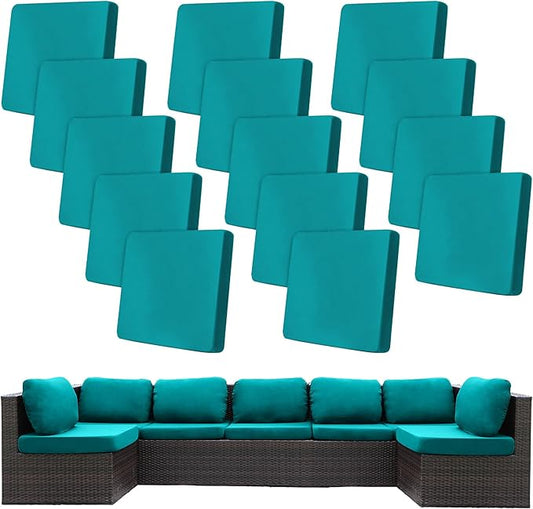14 Pcs Stretch Patio Cushion Covers,Outdoor Couch Covers Replacement,Outdoor Couch & Sofa Slipcovers,for Patio Furniture Cushion Covers,Washable Reusable Furniture Protector (Peacock Blue,Cover Only)