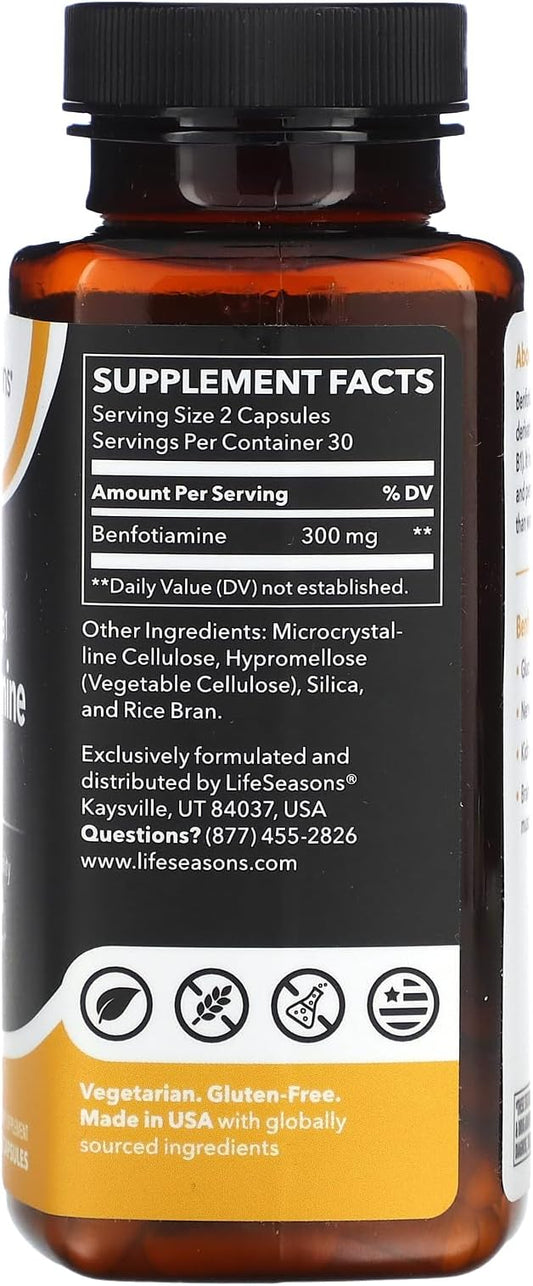 LifeSeasons Essentials Benfotiamine - Fat Soluble B1 - Supports Healthy Circulation & Vision - Enhances Memory & Cognitive Performance - Powerful Antioxidant - 60 Capsules