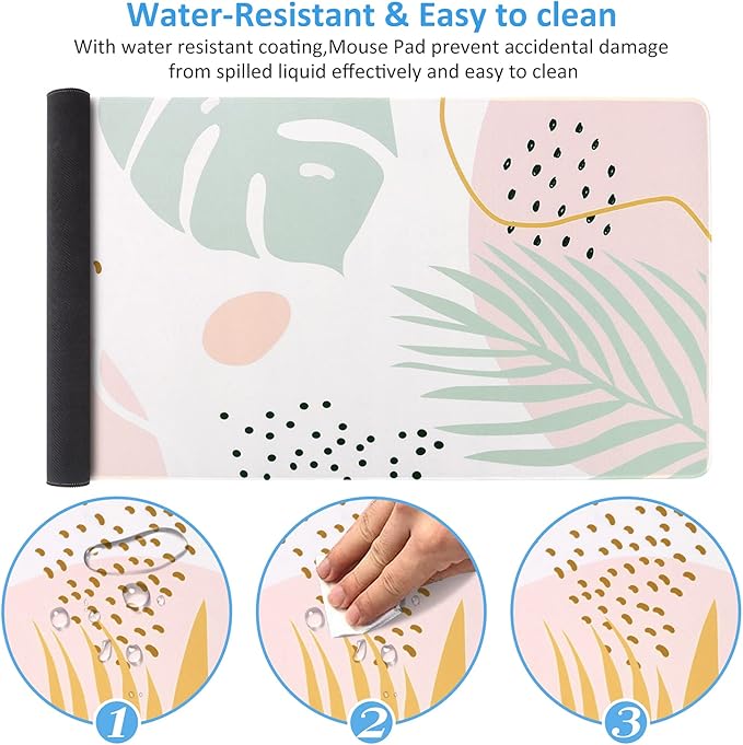 iCasso Desk Pad,Extended Gaming Mouse Pad (35.4x15.7 in), Large Non-Slip Rubber Base Mousepad with Stitched Edges, Waterproof Keyboard Mouse Mat Desk Pad for Work, Office, Home (Morandi)