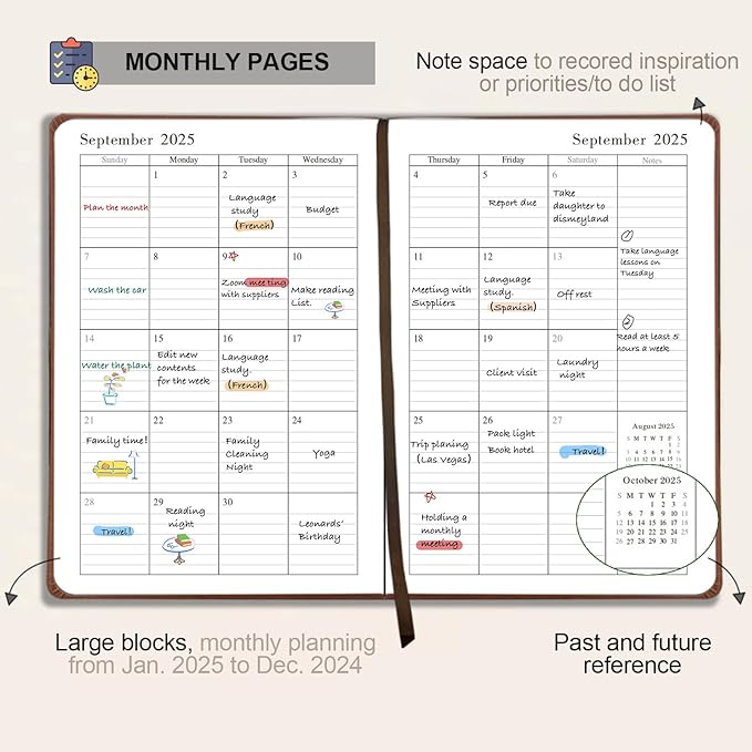 Daily Planner 2025-2026 （8.5"x5.8"）One Day Per Page, Academic Planner July 2025 to June 2026, Agenda 2025 2026, Appointment Calendar Book with Faux Leather Cover (Blue)