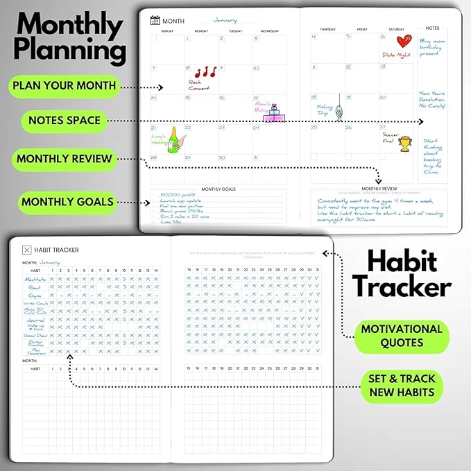 Undated Daily Planner – 3-Month A5 Productivity Organizer with Full Page Per Day, Hourly Schedule, Goal Setting, Habit Tracker, Weekly & Monthly Pages – Hardcover Time Management Notebook (Lime Green)