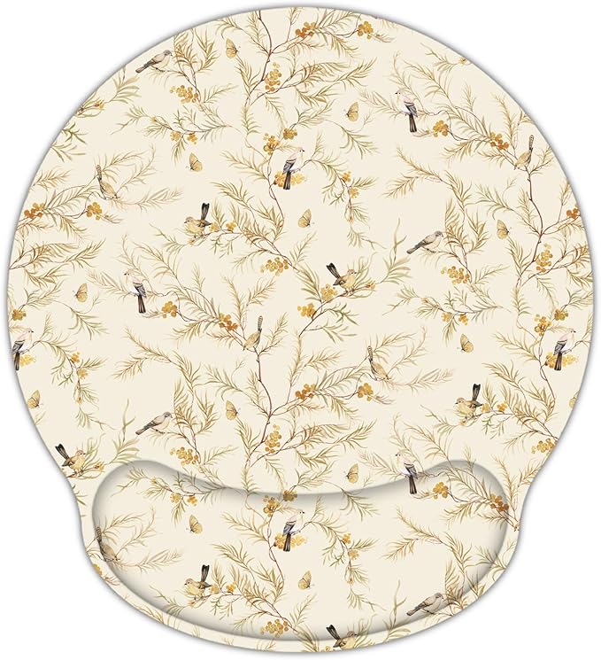 RICHEN Ergonomic Mouse Pad with Wrist Support,Non-Slip Rubber Base for Computer Laptop & Mac,Lightweight Rest for Home,Office & Travel (Branches Birds)