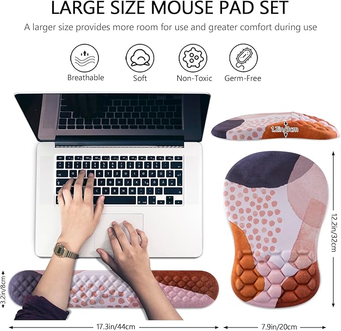 Mouse Pad Wrist Support, Laokiiy 2 in1 Keyboard Wrist Rest+ Ergonomic Mouse Pad, Non-Slip Wrist Rest for Computer Keyboard, Made Easy Typing & Relieve Wrist Pain Boho