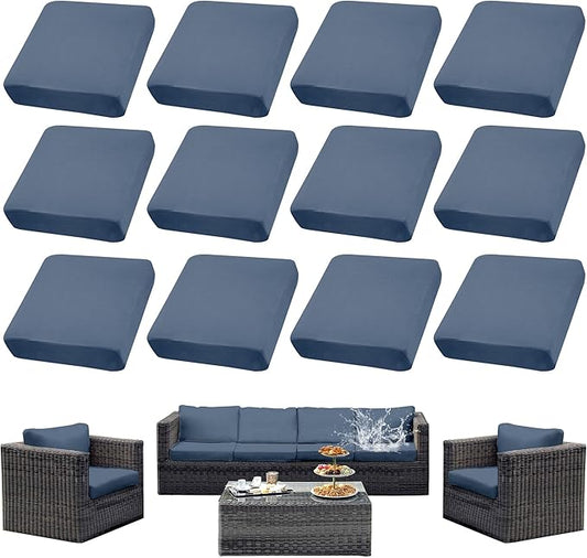 12Pcs Patio Cushion Covers Waterproof, Cushion Covers, Stretch Outdoor Couch Covers, Patio Couch Slipcovers, Patio Cushion Covers Replacement, Outdoor Chair Cushion Covers (Grayish Blue)