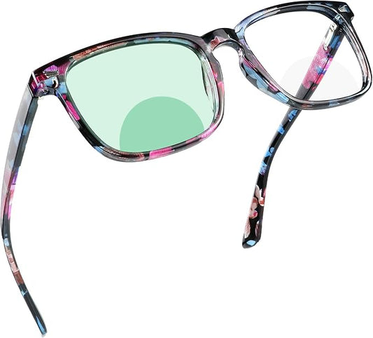 YEIN Bifocal Reading Glasses with Blue Light Blocking Lenses, Bifocal Reader for Women, Vintage Square frame with Spring Hinge (+1.00/+4.00 magnification)