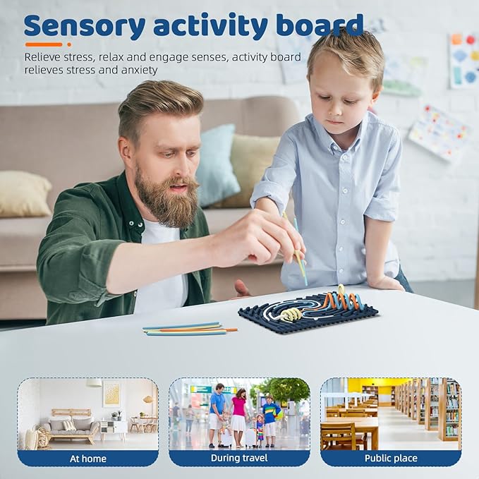 Sensory Activity Board: Ednzion Double-Sided Silicone Fidget Toy for Kids & Adults | Silent, No Mess, Calming for Anxiety, ADHD & Autism | Portable with Travel Bag & 20 Strings | Ages 3+