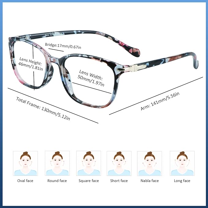 VisionGlobal Blue Light Blocking Glasses for Women, Anti Eyestrain, Computer Reading, TV Glasses, Stylish Square Frame, Anti Glare(+2.75 Magnification)