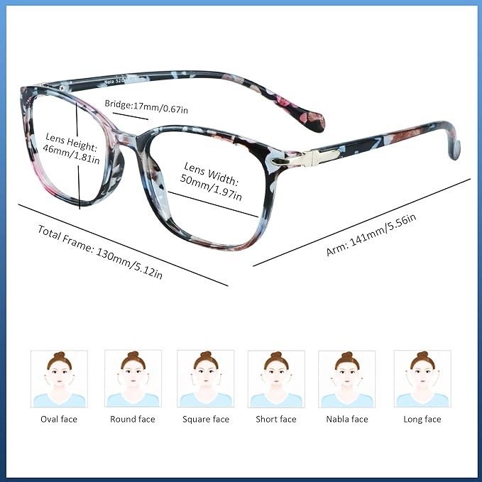 VisionGlobal Blue Light Blocking Glasses for Women, Anti Eyestrain, Computer Reading, TV Glasses, Stylish Square Frame, Anti Glare(+4.50 Magnification)