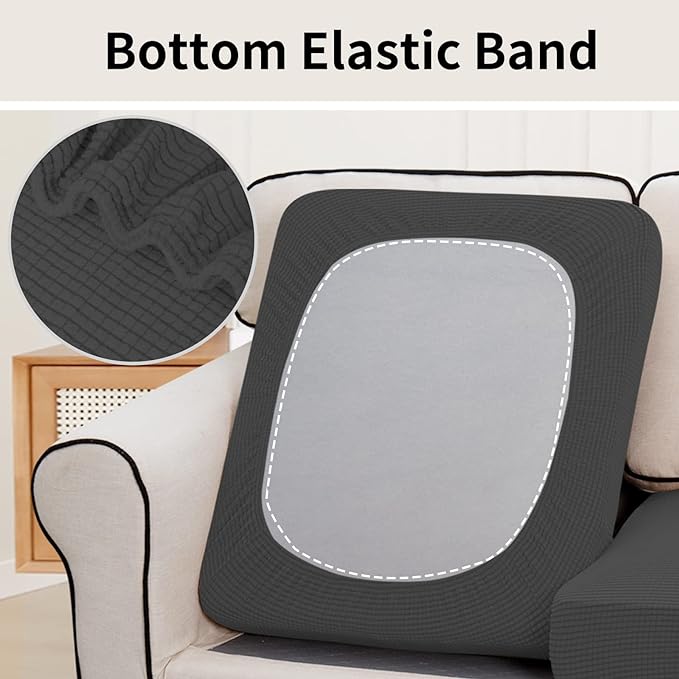 Easy-Going Stretch Individual Chair Couch Cushion Cover Sofa Cushion Furniture Protector Sofa slipcover Soft Flexibility with Elastic Bottom (3-Piece Sofa Cushion Cover, Dark Gray)