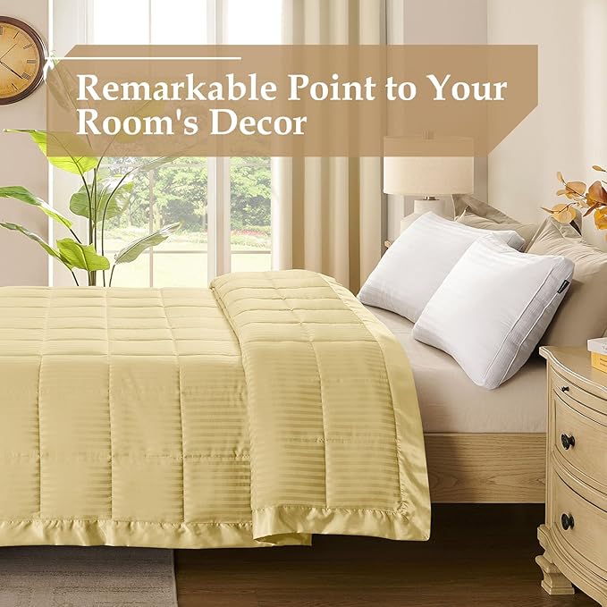 downluxe Queen Size Blanket with Satin Trim, Lightweight Down Alternative Blankets Queen Size for All Season, Machine Washable (Yellow, 90x90 Inch)
