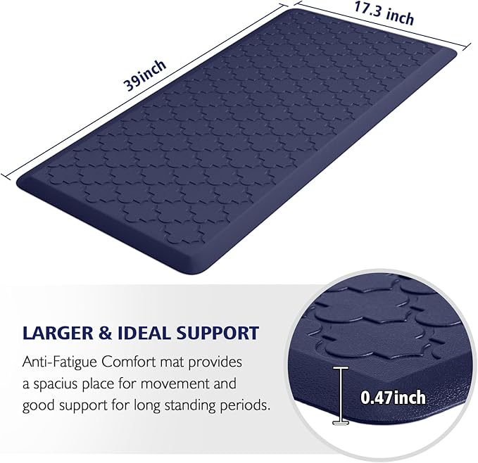 WISELIFE Kitchen Mat Cushioned Anti Fatigue Floor Mat,17.3"x39",Thick Non Slip Waterproof Kitchen Rugs and Mats,Heavy Duty PVC Foam Standing Mat for Kitchen,Floor,Home,Desk,Sink,Laundry,Blue