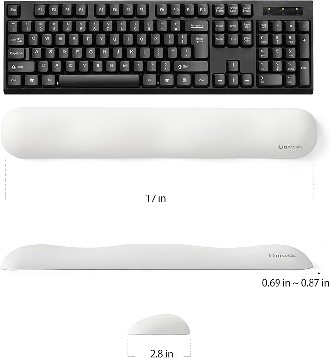 UnivoColors Design-Wave Set of Wrist Rest,Artificial Sheepskin+Memory Foam+Ergonomic+Anti-Slip Gel, Resilience Support During Work and Gaming,Keyboard Accessory,White