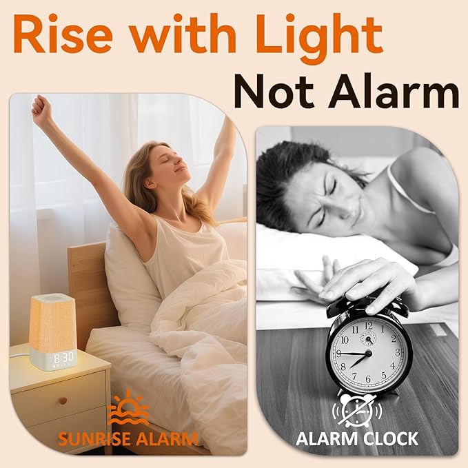 White Noise Sound Machine: 30 Soothing Sounds, Sunrise Alarm Clock for Adults Gentle Wake Up, Adjustable Volume & Night Light, Timer - Easy to Sleep, Relax, Focus
