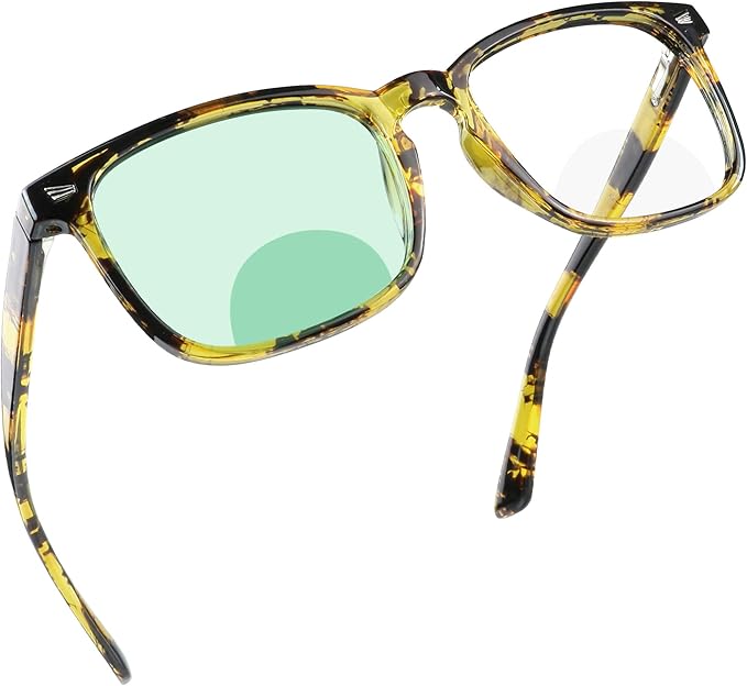 YEIN Bifocal Reading Glasses with Blue Light Blocking Lenses, Bifocal Reader for Women and Men, Vintage Square frame with Spring Hinge (+0.75/+3.25 magnification)