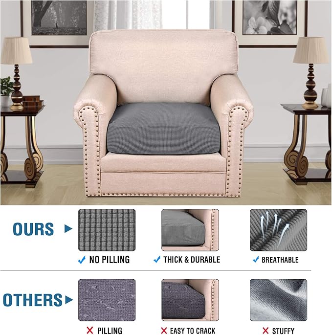 H.VERSAILTEX Stretch Couch Cushion Covers Individual Seat Sofa Slipcovers Cushion Protector Covers Featuring Jacquard Textured Twill Fabric(1 Cushion Chair Cover, Grey)