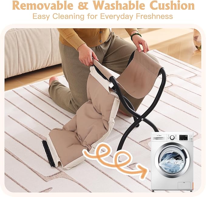 Welnow Folding Foot Stool, Upholstered Small Accent Ottoman with Detachable Thick Cotton Cushion Padded Sofa Stool and Metal Frame for Lazy Chair, Living Room, Bedroom, Beige