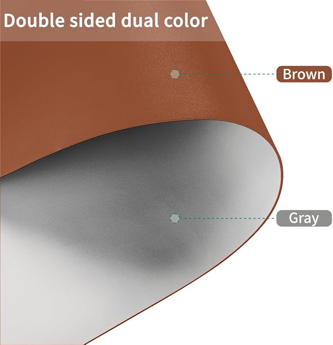 Leather Desk Mat,1.8mm Thick,12x42 Inch Desk Cover,Desk Protector Mat,Dresser Cover Top,Nail Table Mat,Dresser Cover,Quartz Countertop Protector,Table Sticker Cover(Brown+Gray,12×42)