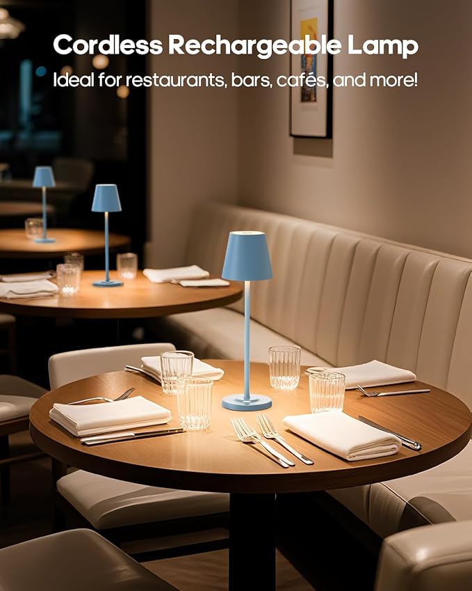 LED Cordless Table Lamp Rechargeable, 3-Height Adjustable, 5500mAh Battery Operated Lamp, 3-Color Dimming Touch Lamp, Portable Lamp for Dining, Bedroom,Camping, Outdoor, Indoor(Blue 1 Pc)