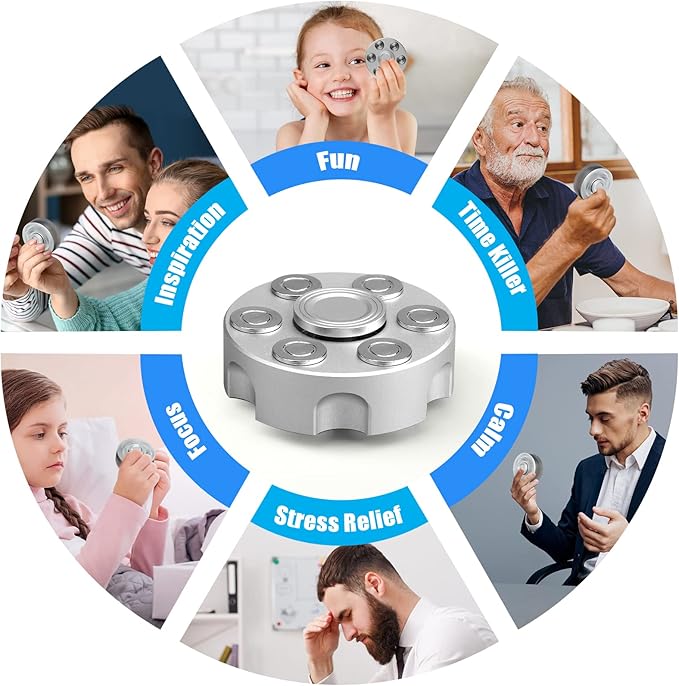 Fidget Spinner Toy for Adults Kids, Cool Sliver Alloy Hand Finger Cube Spinner, Stress Relief Anti Anxiety Fidget Block Fidget Toy for OCD, Sensory Spinning Desk Toys Gifts Party Favors