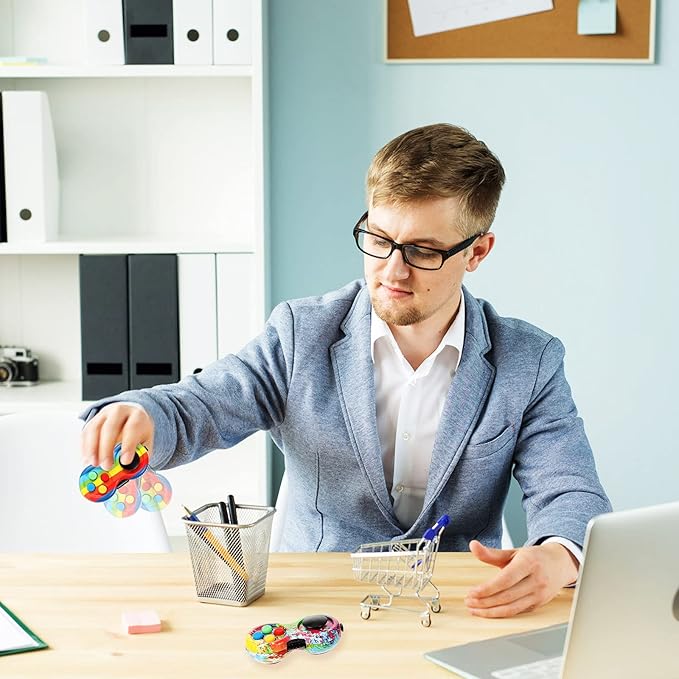 Skylety 2 Pcs Fidget Toys for Adults Fidget Pad Christmas Basket Stuffers Stress Relief Cube Clicker Controller Sensory Educational Toy for ADHD Autism Spinner(Rainbow and Stripe Style)