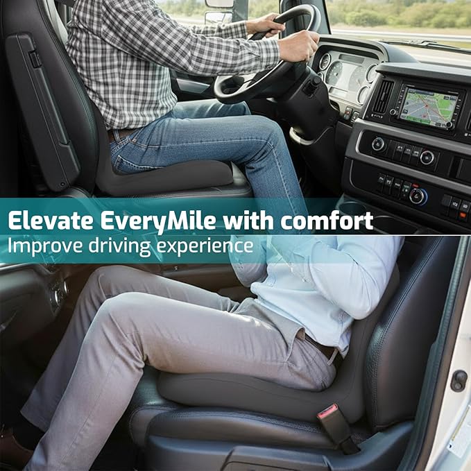 Memory Foam Seat Cushion,Office Chair Cushion with Lumbar Support for Back Pressure Relief, Car Seat Cushion with Adjustable Strap,Sciatica Pad Cushions for Car,Truck,(C-Dark Grey)