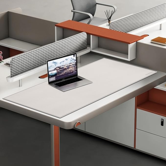 MAIDERN 43.3”x 19.6” Leather Desk Mat, Large Desk Pad, Cork & Leather Large Mouse pad for Desk, Waterproof Computer Desk Mat for Gaming Home Office (Cream)