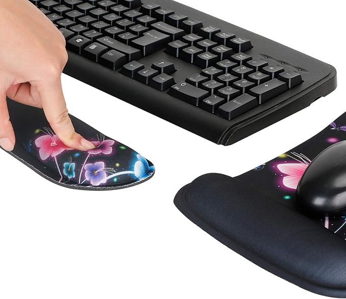 RICHEN Keyboard Wrist Rest Pad and Mouse Wrist Rest Support Mouse Pad Set,Sturdy & Comfortable & Lightweight for Easy Typing & Pain Relief-Ergonomic Support (Colorful Flowers)