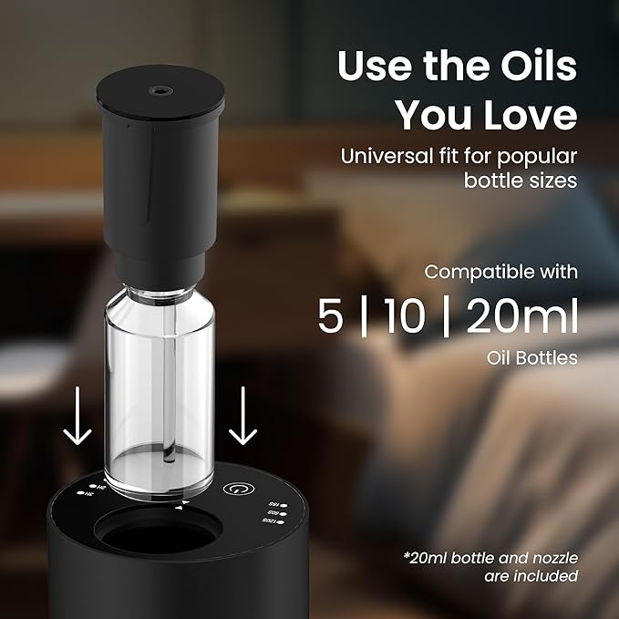 LiteMist Waterless Essential Oil Diffuser - Aluminum Aromatherapy Oil Diffuser, Rechargeable USB-C Scent Diffusers for Home, Car & Office, Quiet Operation, 0.35oz/0.7oz Bottle Capacity