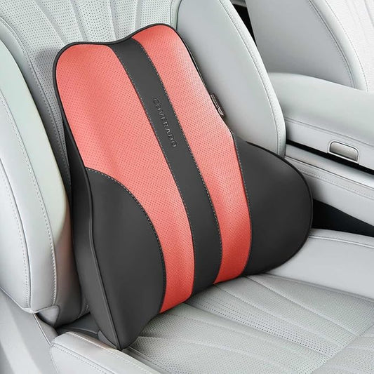 Coverado Lumbar Support Pillow for Car, Ergonomic Memory Foam Back Pillow for Office Chair, Back Cushion for Back Pain Relief, PU Leather Car Lumbar Support for Driving Seat
