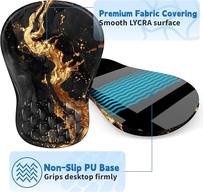 Ergonomic Mouse Pad with Wrist Rest Support, Mousepad with Comfortable Memory Foam Wrist Rest and Non-Slip PU Base for Pain Relief, Computer, Laptop, Office, Home (Gold)