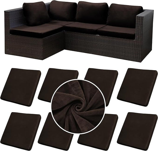 8Pcs Stretch Velvet Patio Cushion Cover,Fluffy,for Fall Outdoor Couch Cushion Cover Replacement,Washable Indoor Outdoor Cushion Slipcovers(Coffee,Cover Only)