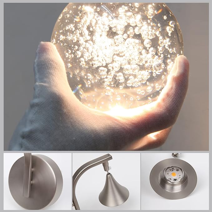 Wall Sconce Indoor, LED Modern Crystal Wall Sconces, Bubble Sconce Wall Lighting for Bedroom Dining Room Living Room Hallway Vanity Bathroom, Nickel