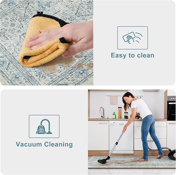 KIMODE Anti Fatigue Kitchen Mat, Boho Distressed Kitchen Rugs Sets of 2,Kitchen Mats for Floor Cushioned Non Slip, Comfort Kitchen Floor Mats for Sink, Laundry, Desk Blue 17"x59"+17"x29"