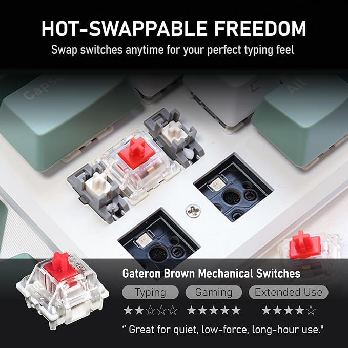 iRocks K74R Wireless RGB Illuminated Mechanical Gaming Keyboard, Hot-Swappable Switches, Easy-Clean Floating Design, PBT 107 Keys NKRO, Detachable USB-C Cable - Island Blue (Red Switches)