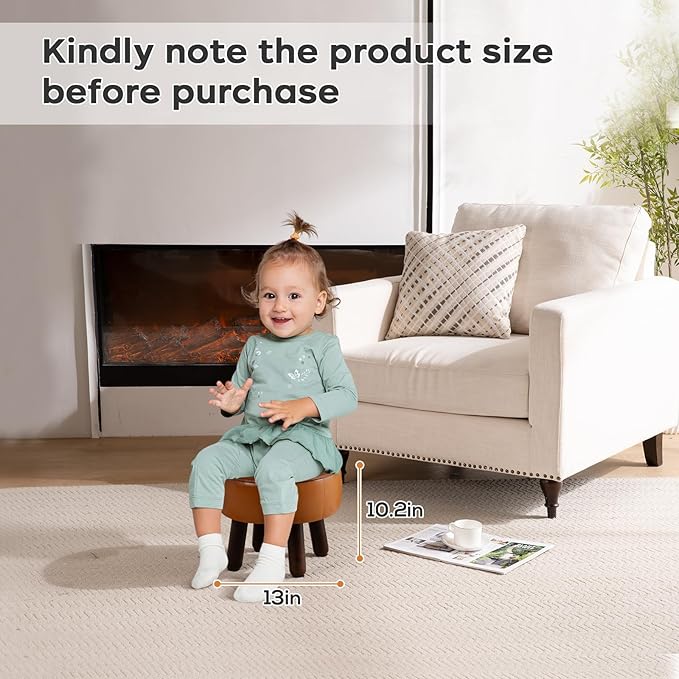 Small Foot Stool Ottoman, Round Pouf Foot Rest, Footstool Ottomans with Rubber Legs Under Desk, Faux Leather Footrest for Couch, Living Room, Bedroom, Hallway, Office, 13''L x 13''W x 10.2''H