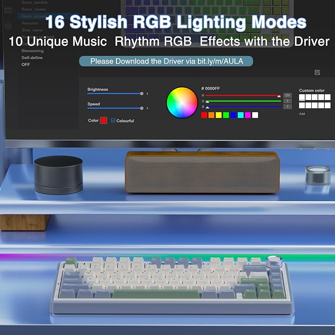 AULA F75 75% Wireless Mechanical Keyboard, Hot Swappable Creamy Keyboard, Pre-lubed Reaper Switches RGB Backlit Gaming Keyboards, 2.4GHz/Type-C/BT5.0(White & Green)