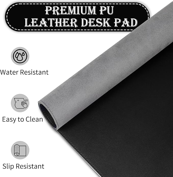PU Leather Desk Pad Protector, 35.4" x 17", Non-Slip Mouse Pad, Waterproof Computer Desk Mat, Office Keyboard & Mouse Mat (Black)