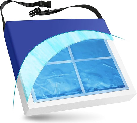 NYOrtho Gel Wheelchair Cushion - Gel-Infused Memory Foam Cooling Comfort - Non-Slip, Water-Resistant Seat Cushion for Long Sitting - Ideal for Wheelchairs, Office & Car Seats - Gel Pad 20" x 16" x 2"