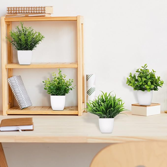 4 Pot Small Fake Plant Flowerpot Artificial Plastic Eucalyptus Plant Wheat Grass Shrub Plant Indoor Desk Coffee Table Bathroom Bedroom Home Decoration (4)