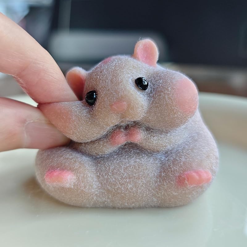 Handmade Flocked Hamster Taba Squishy Toy - Cute Realistic Silicone Animal Fidget Sensory Toy, Ultra-Soft Stress Relief Squeeze Toy for Relaxation Gift (Brown)