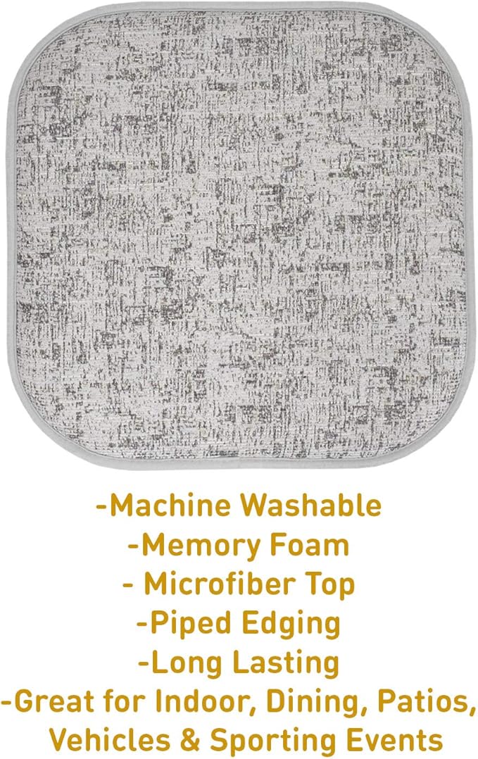 Sweet Home Collection Chair Cushion Memory Foam Pads Honeycomb Pattern Slip Non Skid Rubber Back Rounded Square 16" x 16" Seat Cover, 2 Pack, Broadway Blue/Black