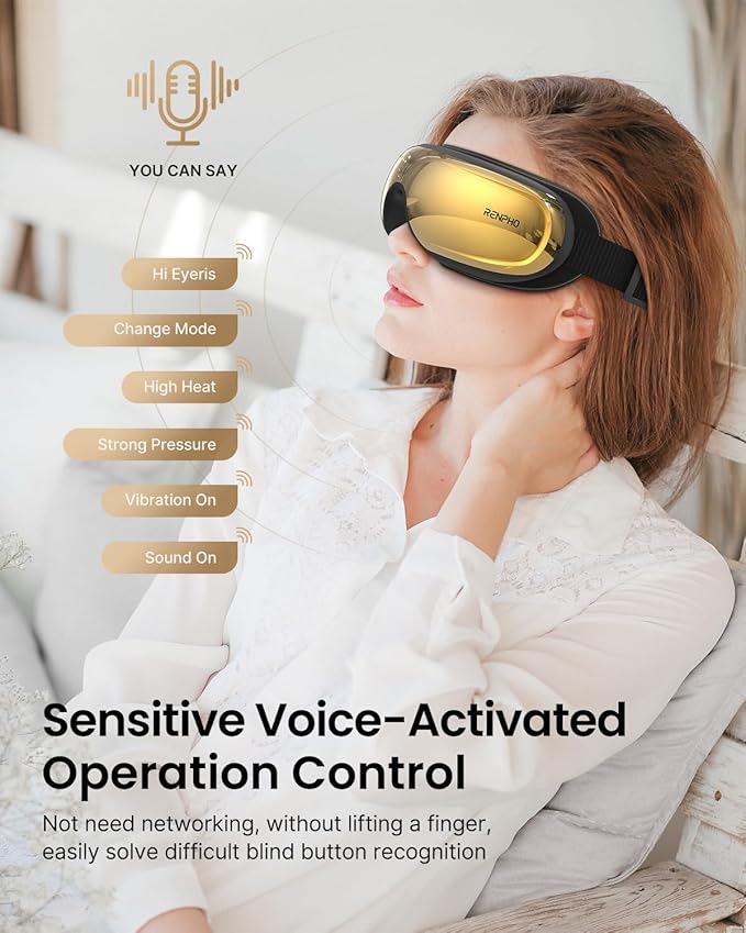 RENPHO Eyeris 3 Eye Massager with Heat and Cooling, Voice Control Eye Massager Mask for Migraines, Music Eye Care Device with DIY Massage Setting, Birthday Gifts for Women/Men